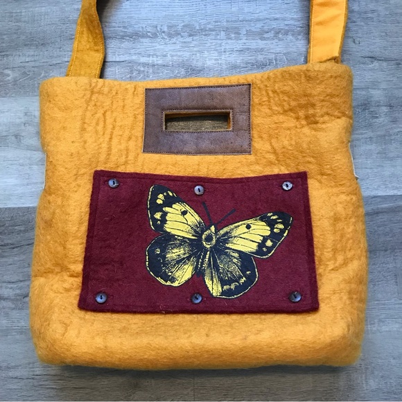 Felt Butterfly Handmade Crossbody Large Tote Bag Purse w Removable Straps - Picture 3 of 8